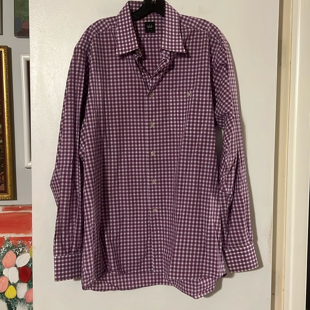 Ike Behar mens purple/white long sleeve shirt
